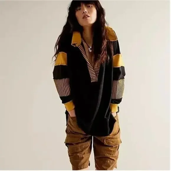 Free People We The Free Clean Prep Polo Pullover Sweatshirt Medium - Picture 1 of 5